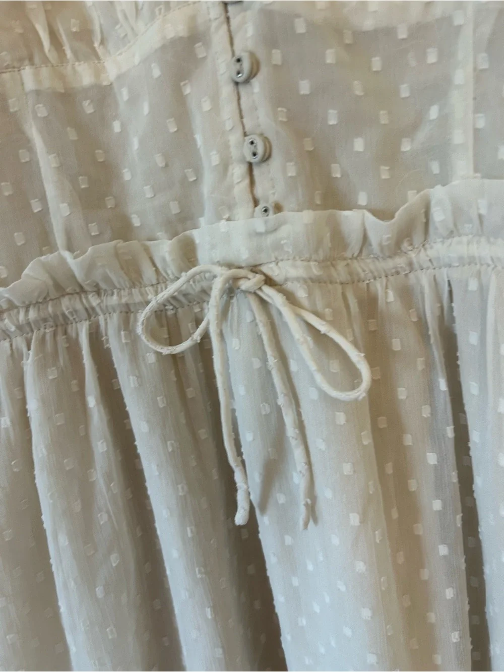 Patrons of Peace Cream boho Swiss Dot corset style Spaghetti-Strap Maxi Dress L - Picture 4 of 8